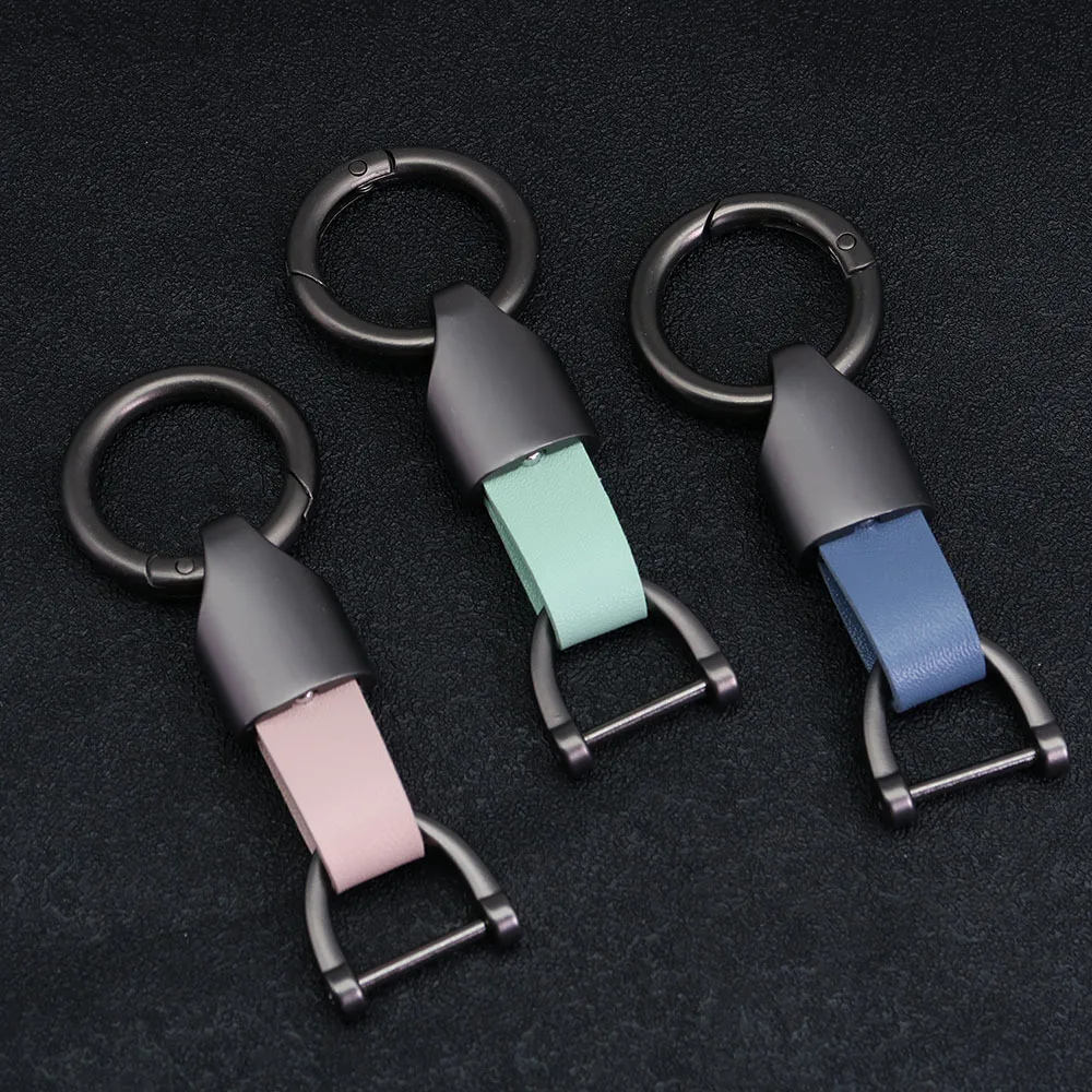 Customized Logo Vintage Leather Metal Keychain Laser Engrave Retro Keyring for Men and Women Personalize Pu Key Chain Ring Gift