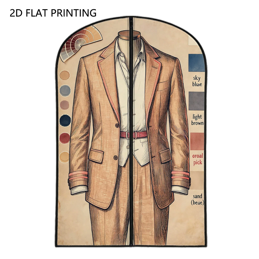 1pc vintage suit fashion sketch Compressed Dust Cover Clothes Compression Hanging Storage Bag Household Wardrobe Organizer