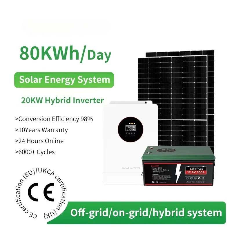 Customized Complete Home Hybrid System Kit Monocrystalline Silicon 10-20kW MPPT Lithium Ion Battery Energy Storage Pure Sine Wav