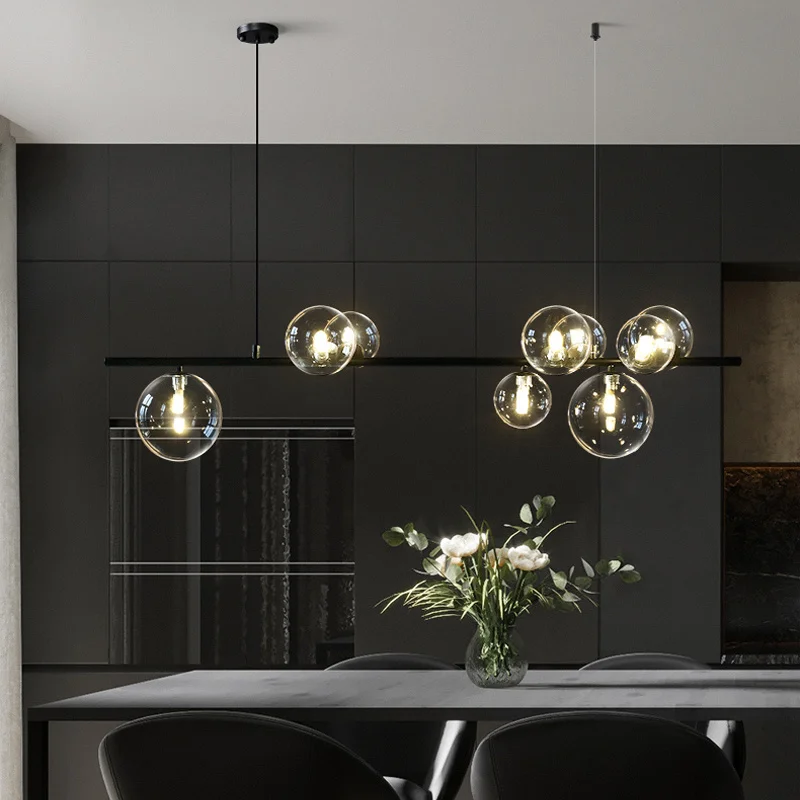 

Nordic Black Glass Bubble Chandelier Long Minimalist LED Pendant Lighting for Bedroom Dining Room Living Room Cafe Decor Design