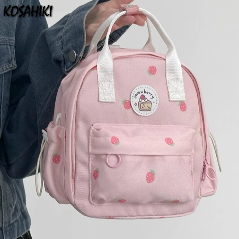 

Kawaii мини-сумочки с клубничным принтом, женские Y2k, эстетические повседневные шикарные школьные сумки, модные универсальные рюкзаки, уличная модная одежда