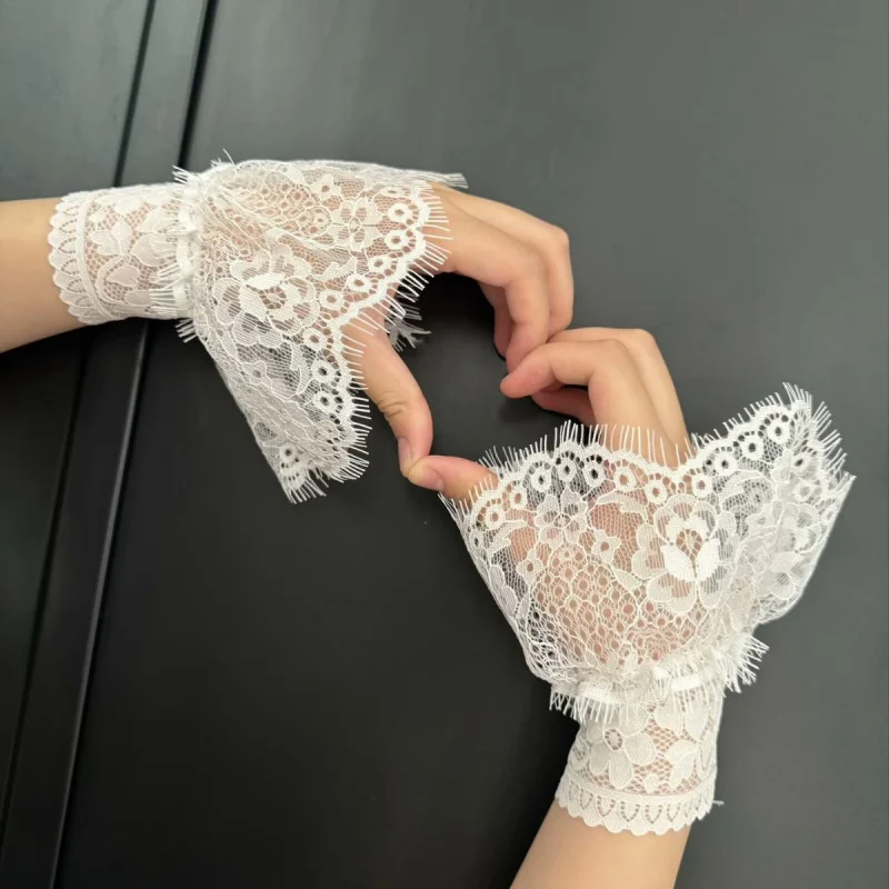 New lace women's chiffon lace cuff wristbands, versatile hollow crochet sleeve covers