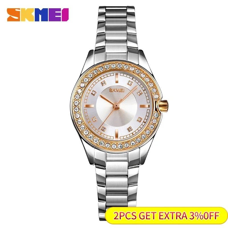 SKMEI 1534 Lady Watches Waterproof Stainless Steel Strap reloj mujer Fashion Women Quartz Watch Innovative Diamond Wristwatches