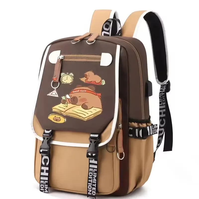 Large Capacity Adjustable Strap Multifunctional Schoolbag Cute Capybara Schoolbag Waterproof Student Computer Bag Free Pendant