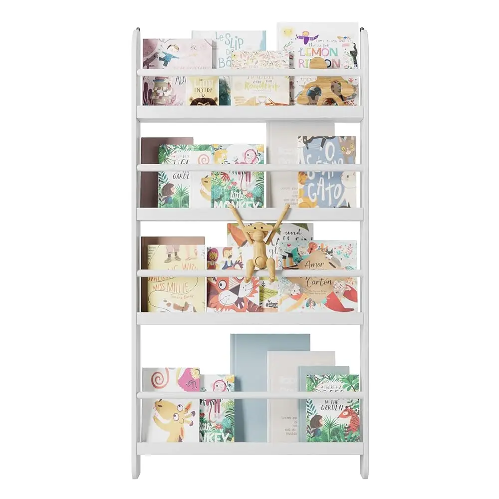 

Kids Bookshelf, Wall Mount 4-Tier Book Shelf Organizer For Toys And Books, Toy Storage Bookshelf In Bedroom, Living Room And