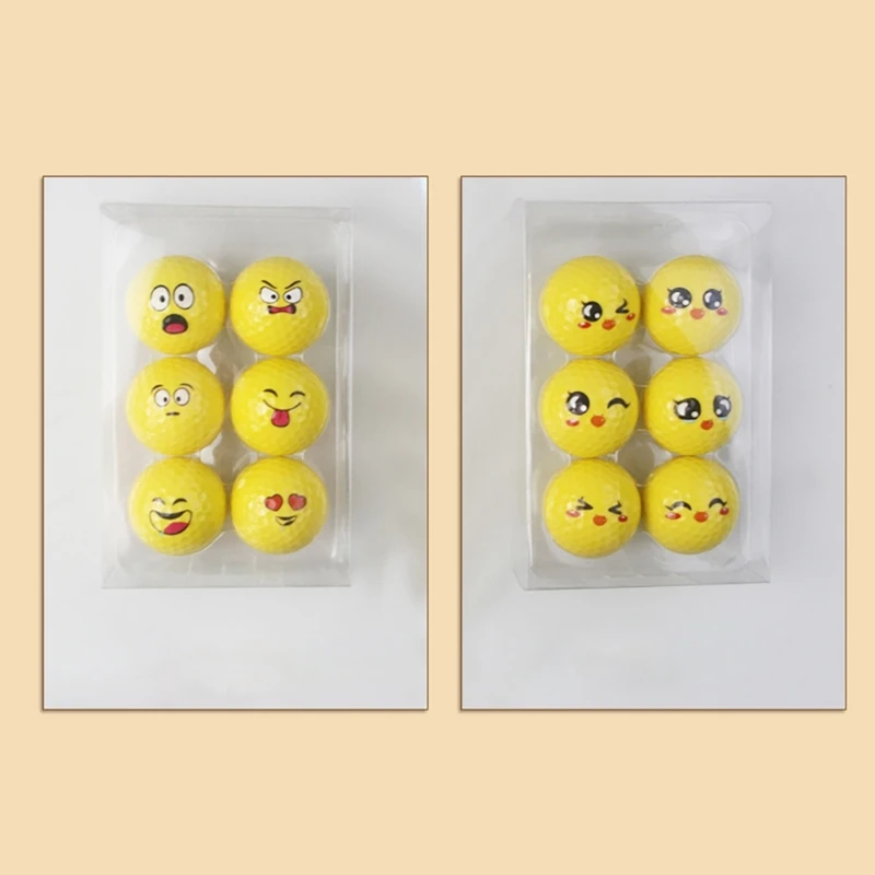 6Pcs Emotion Face Golf Balls Yellow Golf Practice Balls Sports Stress Balls