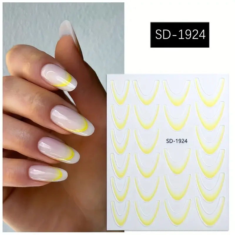 1pc francês gradiente adesivos de unhas 3d linhas de sorriso & crescente design adesivo auto-adesivo decalques de vinil para fácil manicure para menina