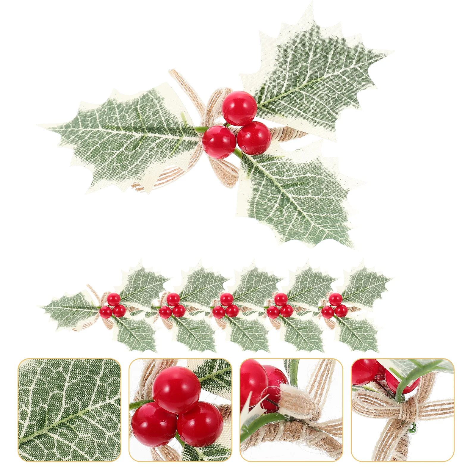 6 Pcs Christmas Napkin Rings Berry Decor Simple Table Serviette Bands Party Decorations Silk Cloth Gifts