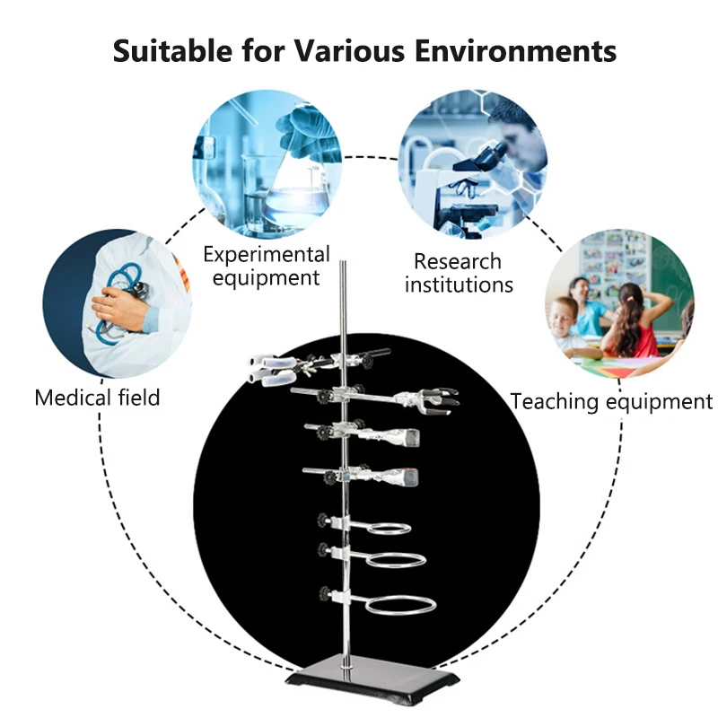 Laboratory Stands Support Set Steel Lab Stand Set with Cast Iron Base Rod 16" L with Burette Clamp and Flask Ring Clamps