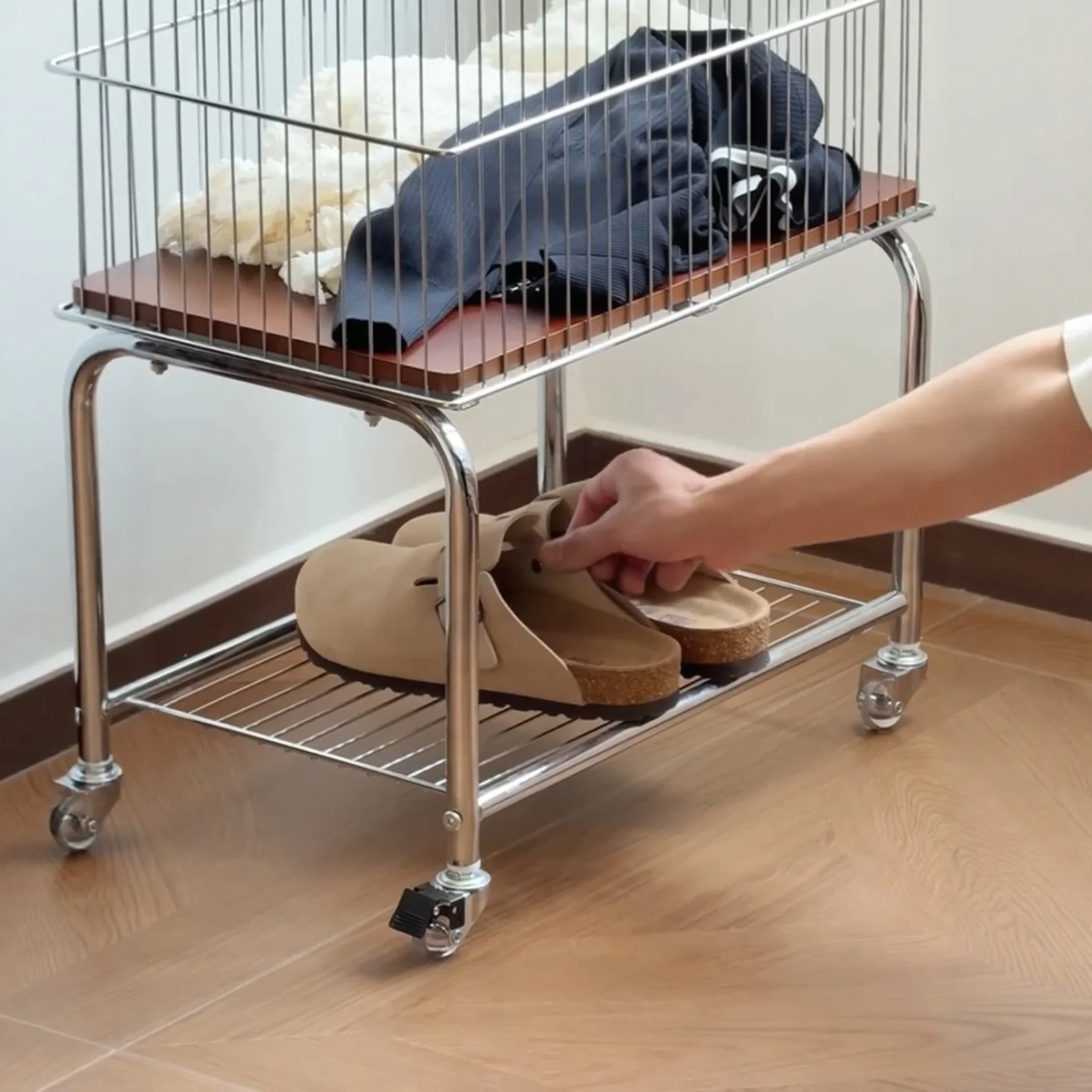 Customizable Large Double Layer Vintage Sle Mobile Laundry Basket Home Use Utili Cart Nordic