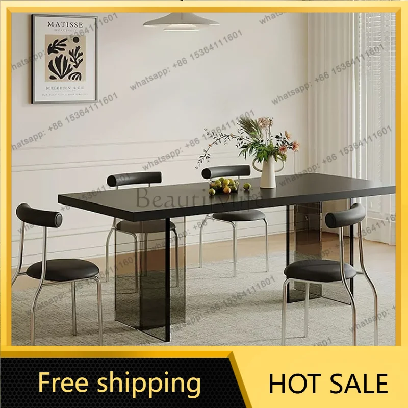 Factory Direct Sales Acrylic Slate Dining Table Pure Black Light Luxury Bottom Hanging Rectangle Suspended Dining Table