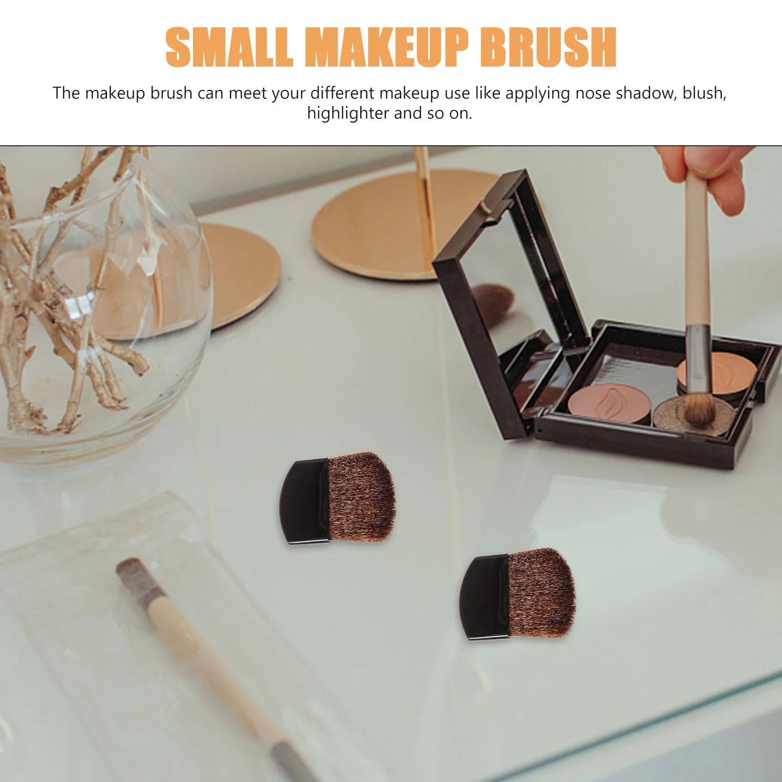 Powder Makeup Women Semi-circular Square Flake Flat Brush Blush Mini 4pcs (black Handle Brown Hair) Travel Brushes Face