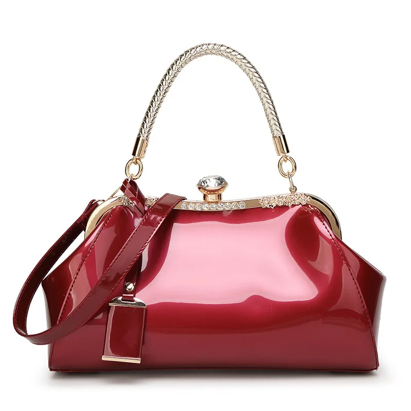 Fashion Versatile Patent Leather Women's Bag Noble And Elegant Handbag Rhinestone Lock Buckle Single Shoulder Crossbody Bag