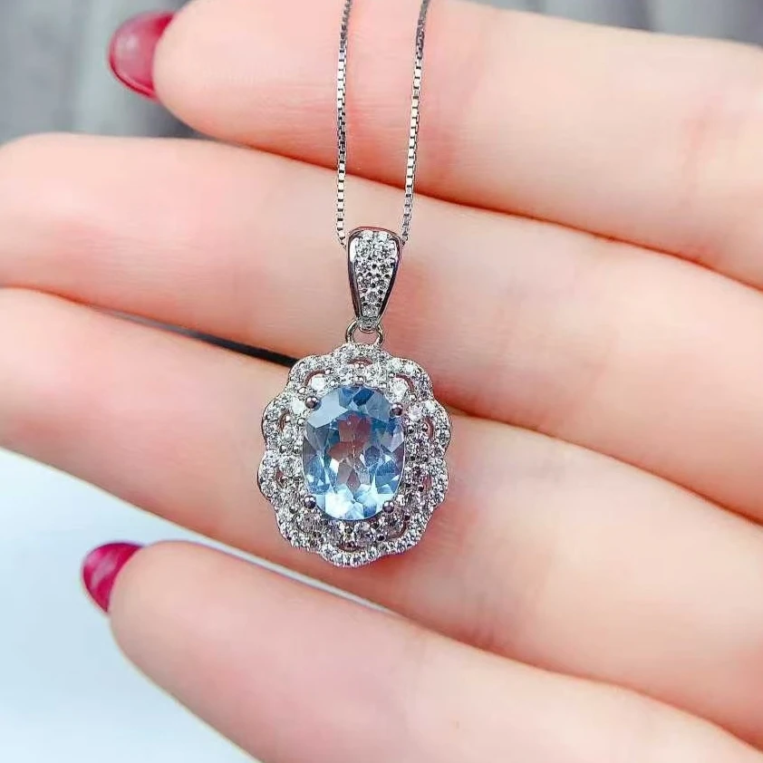 

Твердый серебряный кулон из драгоценного камня 925 пробы, натуральный светло-голубой кулон с топазом, 7 мм * 9 мм, 1,5 карата, настоящий топаз, серебряные украшения