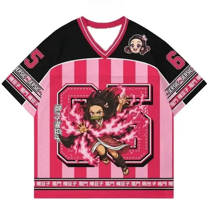Ghost Slayer Anime Series Digital Shirt Loose Large Men's and Women's Same Top T-shirt Retro Korean Baseball Style Short Sleeve