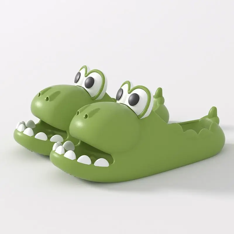 2024 New Outdoor Dinosaur Women's Summer Cartoon Cute Home Indoor Thick Bottom Non-Slip Slip Slip-on Slippers Ins