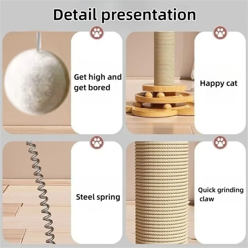 Toy Solid Wood Cat Turntable Funny Cat Stick Balls Durable Sisal Scratching Board Cat Supplies Cat Grab Column image 4