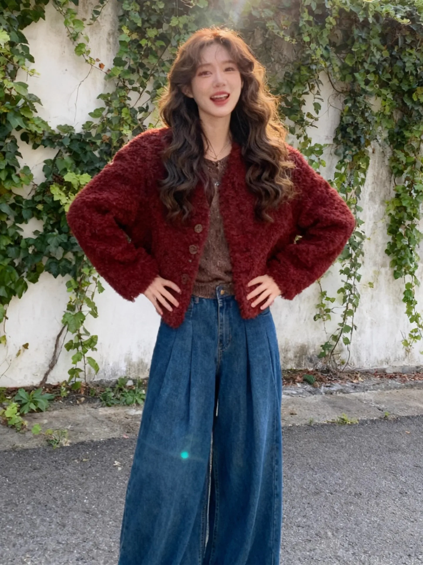 Abrigo coreano Sle ort de piel de cordero Jaet para mujer, ropa de abrigo holgada de moda para otoño e invierno, abrigo ortopé con corte levantado para mujer