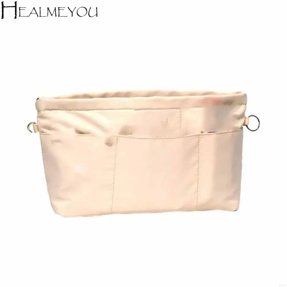 Vintage Cosmetic Organizer Insert Bag Storage Bags with Zipper Multi-Pocket Handbag Solid Color Multifunctional Inner Bag Women