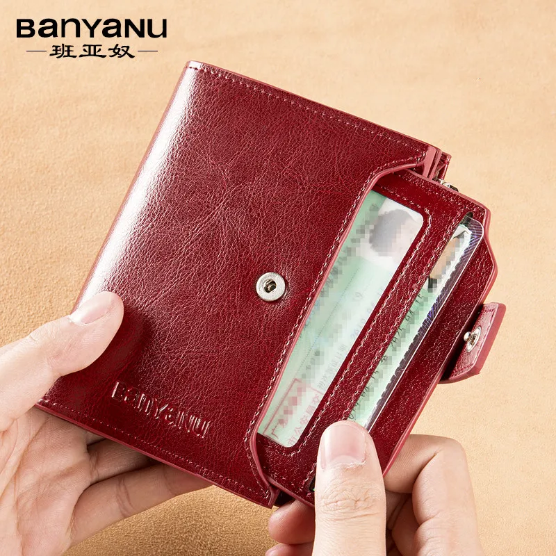 Fashion Vintage RFID Blocking Women Wallet Genuine Leather Fold The Zipper Wallet Credit Card Holder Coin Purse Wallet for Women