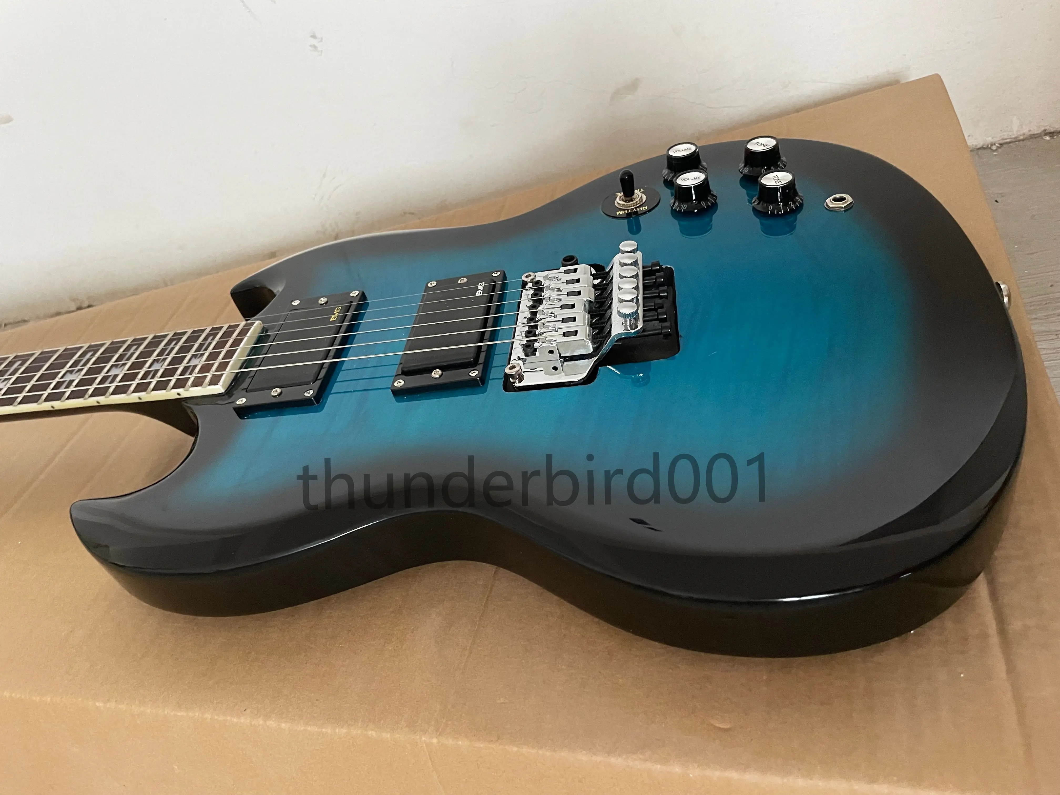 جيتار كهربائي أزرق مخصص مكون من 6 أوتار SG FloydRose Vibrato Mahogany Body