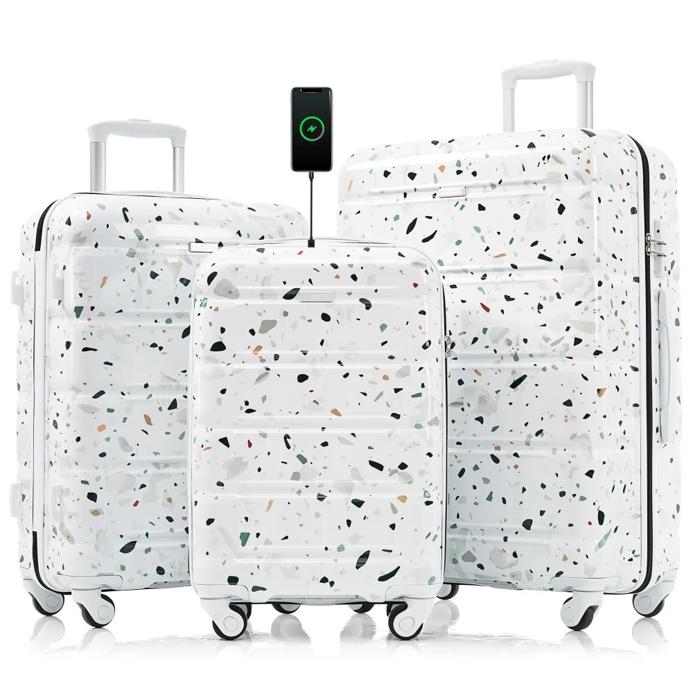 

Luggage Set of 3 20 Inch Airline Certified Carry-on with USB Port ABS+PC Hard Shell Luggage with Spinner Wheels