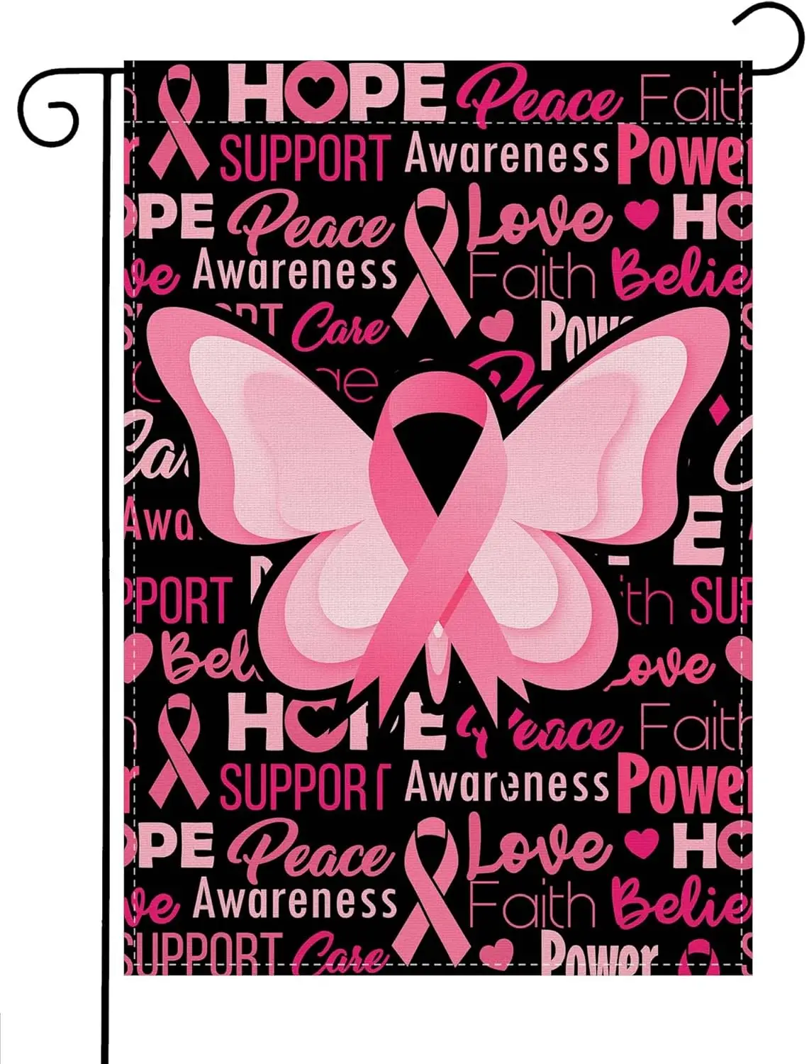 Breast Cancer Awareness Garden Flag Double Sided Outdoor Breast Cancer Pink Ribbon Decorations Support Peace Hope Powe