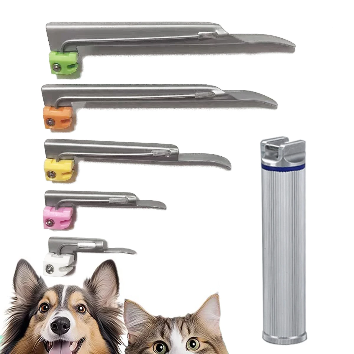 

5 Blades Medical Veterinary Anesthesia Vet Pets Mirror Tracheal Intubation Direct Animal Laryngoscope Throat Detection Tool Set