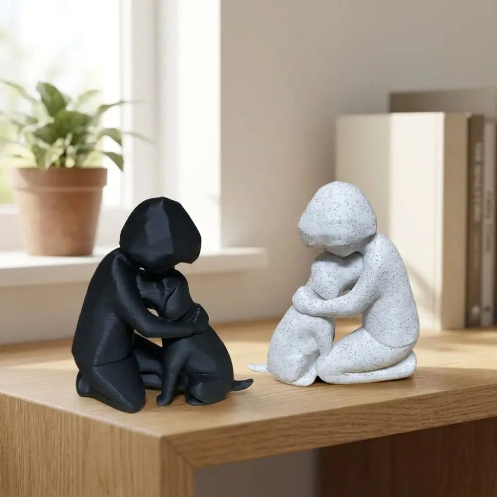 3D Printed Human Hug Dog Friendship Sculpture Friendship Symbol Unique Human Dog Loyalty Figurine Modern Abstract Plastic