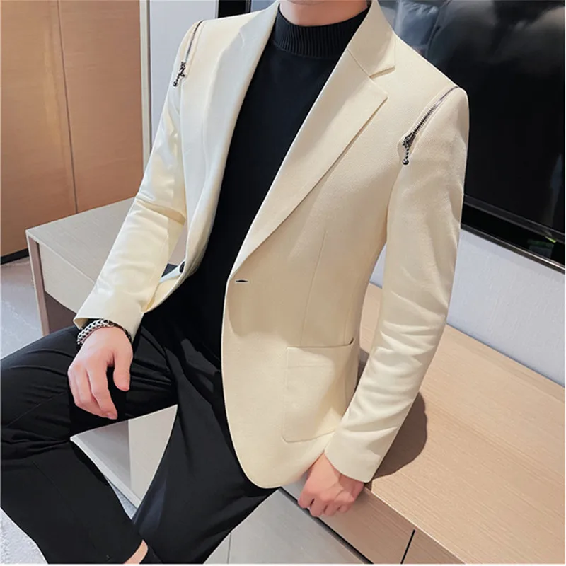 Brand Clothing Men Zipper Design Spring High Quality Business Suit/Male Slim Fit Fashion Casual Tuxedo/Man Blazers S-4XL