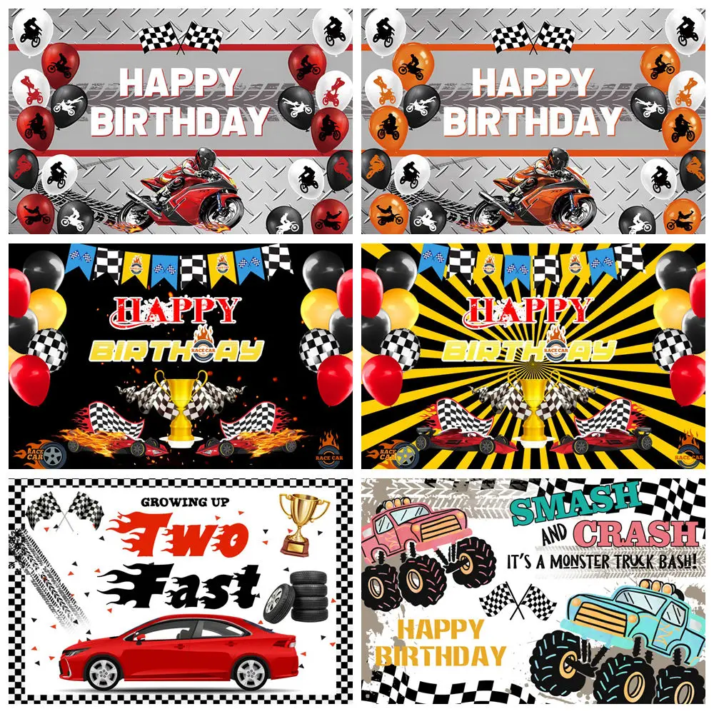 

Racing Car Boy Birthday Backdrop Motorcycle Theme Child Portrait Baby Shower Happy Birthday Photography Background Photo Studio