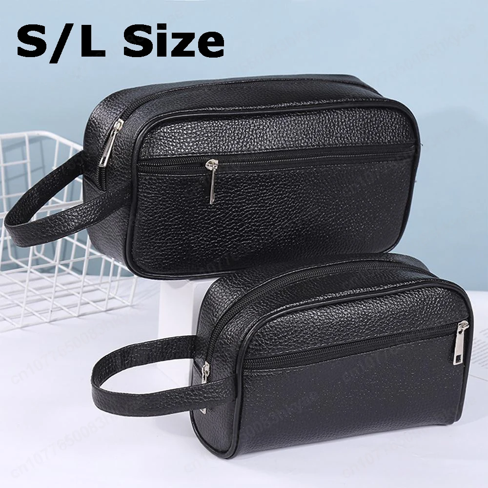 PU Leather Cosmetic Bag Waterproof Organizer Toiletry Handbag For Woman Men Wristlet Bag Wash Pouch Portable Travel Makeup Bag