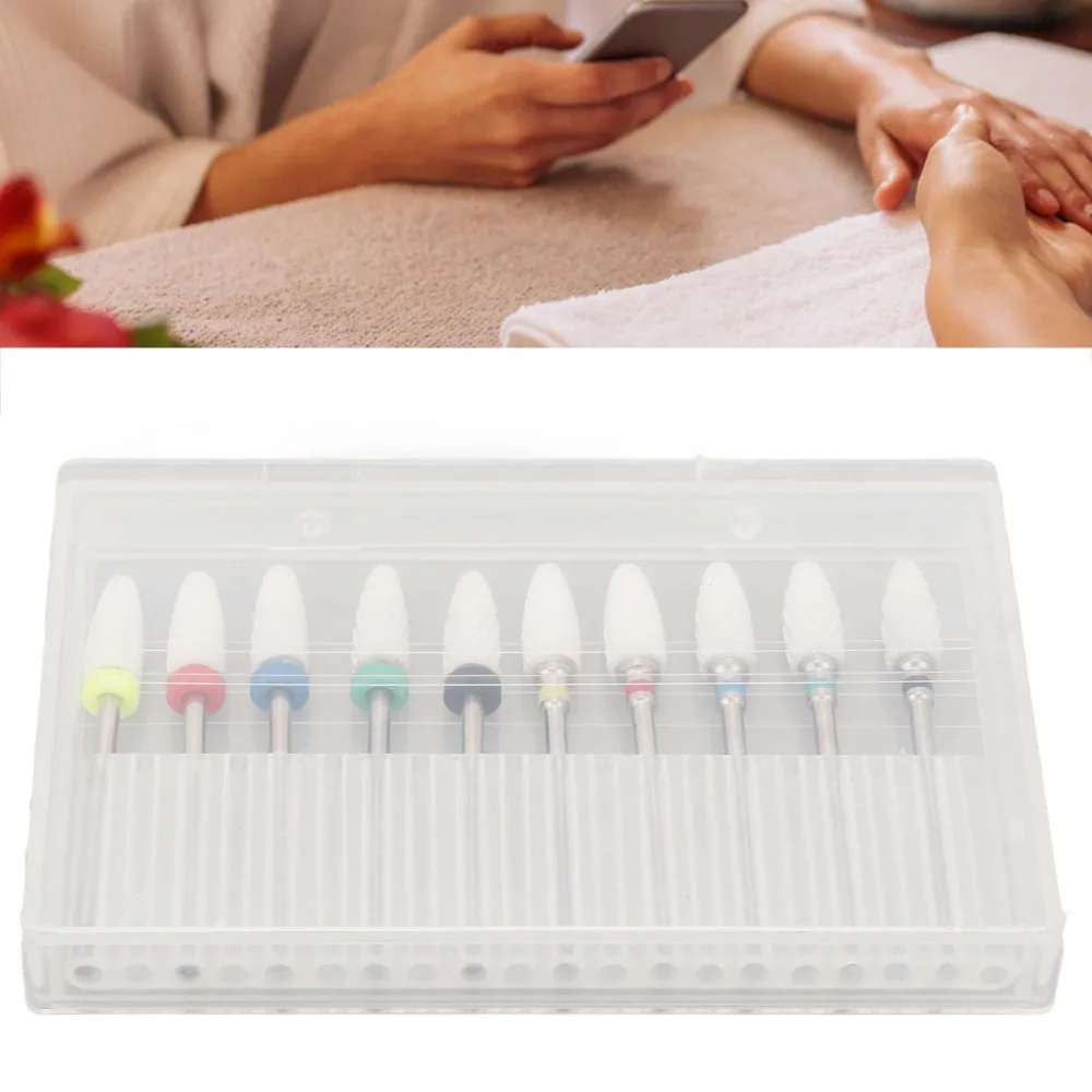 10pcs Multi-purpose For Grinding, Cleaning And Polishing Nail Drill Bits Organizer Manicure Grinding Head Holder