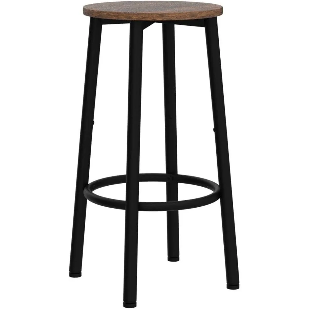 2-Pack Kitchen Bar Stools with Footrest, Rustic Brown Round Height Stools, Easy Assembly for Dining & Party