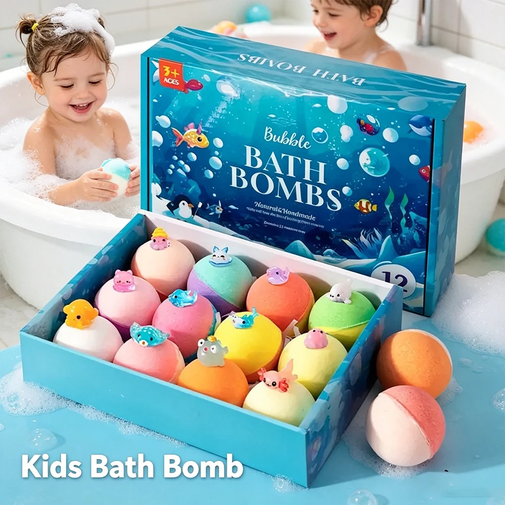 12Pcs/Box Kids Bath Bombs with Surprise Toys Inside, Providing a Spa-Level Bathing Experience for Kids