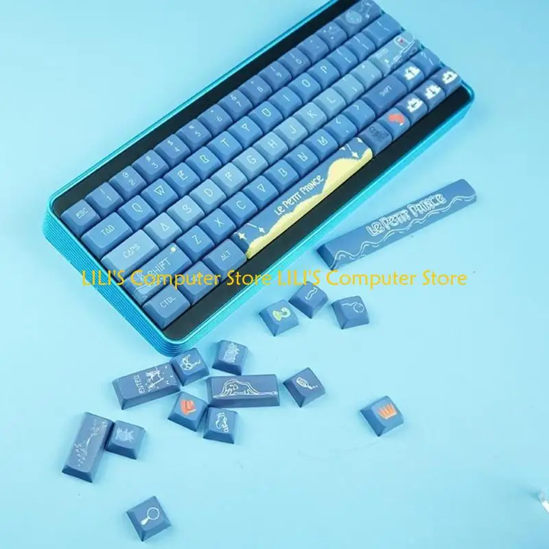 A52b Full 128 Keys Keycaps ، XDA Profile PBT Keycap ، Blue Swim Keys Caps