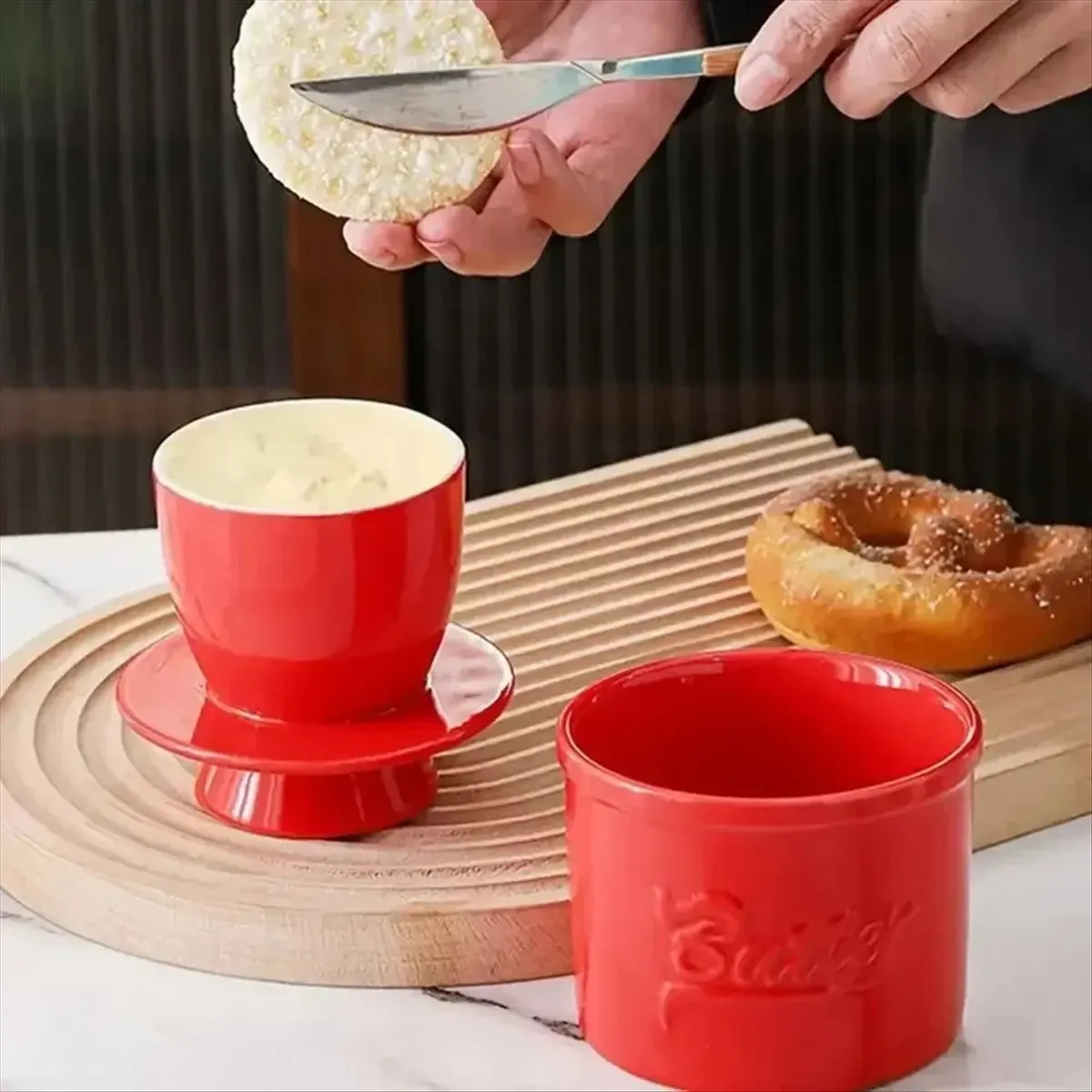 N14R Top Glossy Finish Bell Crock Handmade Keep Butter Keeper with Lid Thicken Ceramic Butter Dish Home