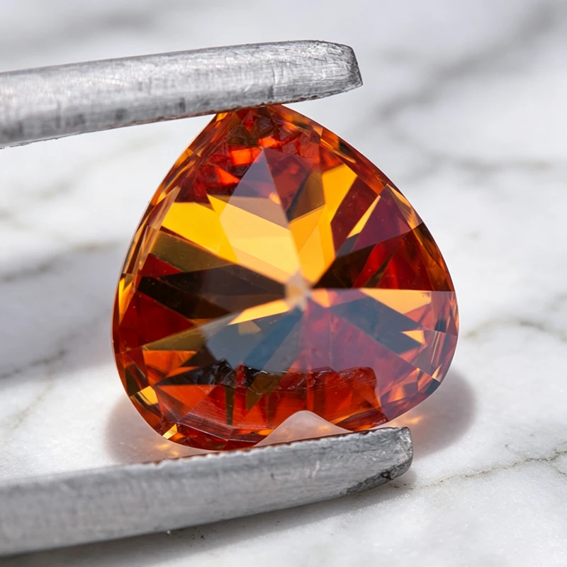 Moissanit-Stein in Herzform, Orange Farbe, Edelstein für DIY-Schmuckherstellung, Besteht Diamanttester mit Zertifikat – Detail 6