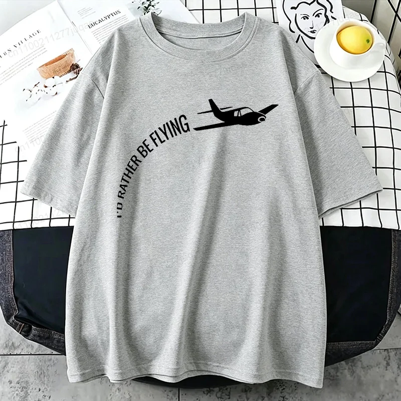 I'd Rather Be Flying T Shirt Men Women Minimalist Airplane Graphic Tee Pilot Gift Aviation Enthusiast Casual Short Sleeve Tops