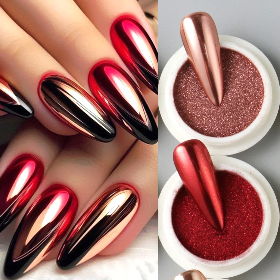 12 stuks chroom spiegel rood goud nagelpoeder pigment metallic magische spiegel nail art glitter poeder wrijven stof decoraties manicure