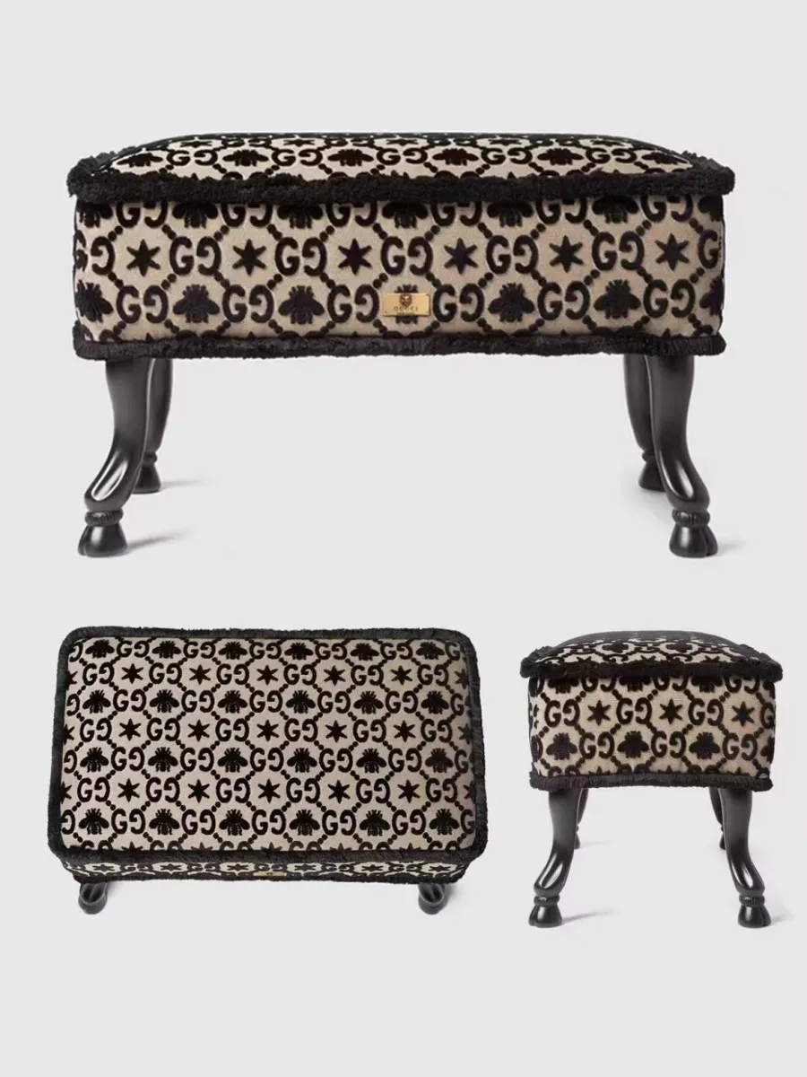 French carved high-end armchair, pre-loved GUCCI with jacquard solid wood black single armchair, neoclassical