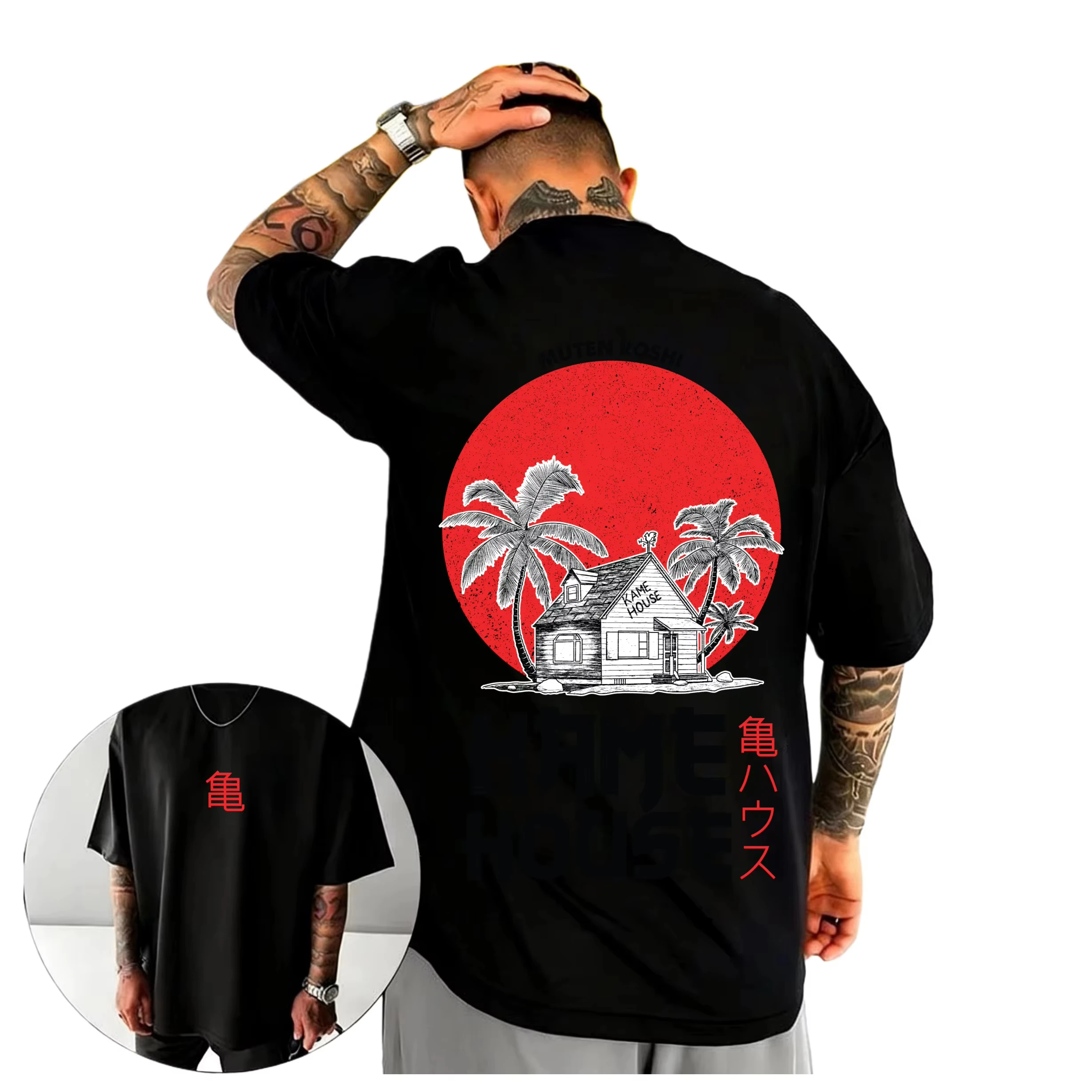 2026 Sommer Dragon Ball Vintage Kame House Muten Roshi Print 100% Baumwolle Oversized T-Shirt Unisex Hochwertige Casual Streetwear