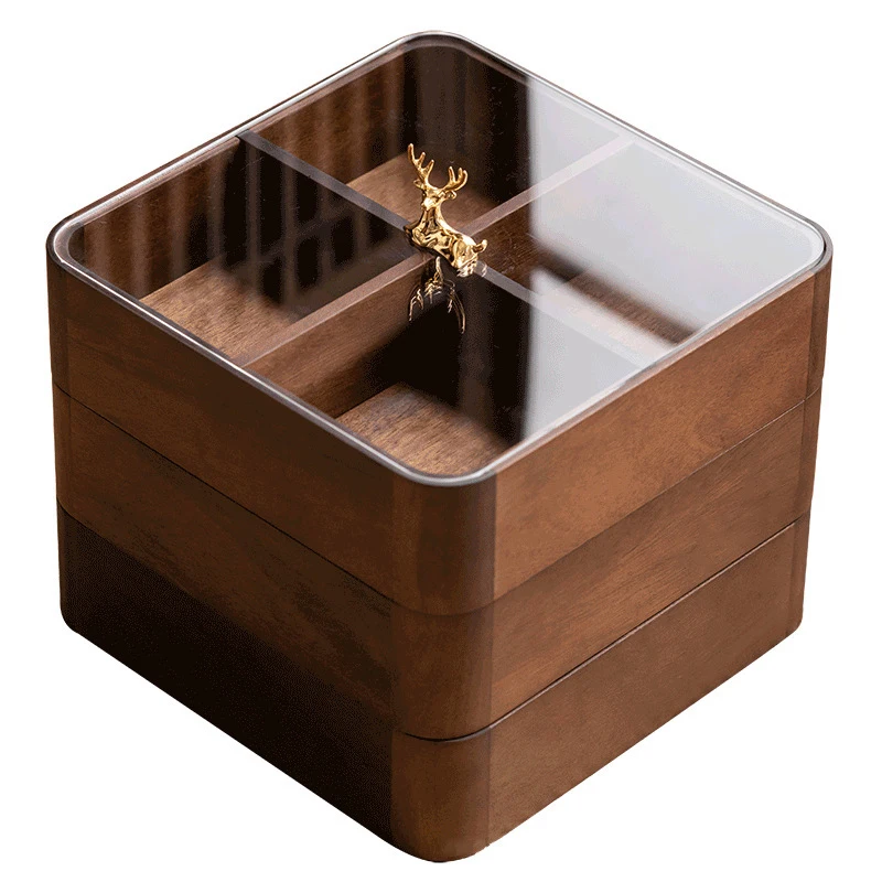 

Luxury Wooden Tea Storage Box Chinese Style Coffee Beans Organizer Boxes Large Creative Fruit Bowl Kitchen Storage Containers