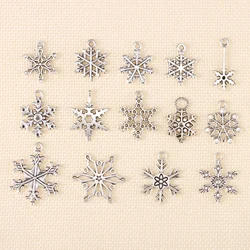 14-19pcs Metal Zinc Alloy Mixed Christmas Snowflake Charms Silver Color Pendants For DIY Earrings Handmade Jewelry Making