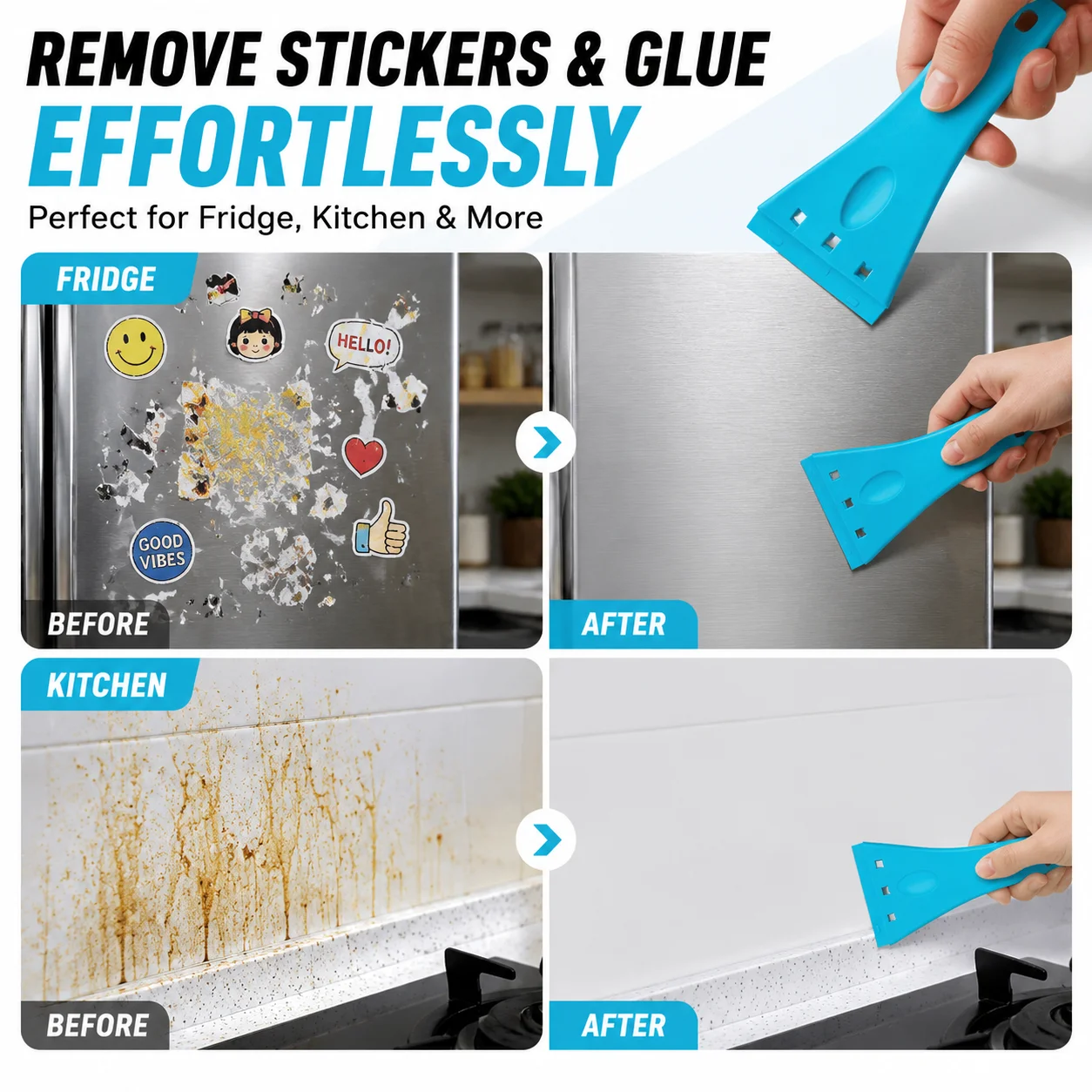 Plastic Scraper Tool Replaceable Blade Sticker Glue Remover Car Window Glass Decal Cleaner Kitchen Surface Cleaning Tool