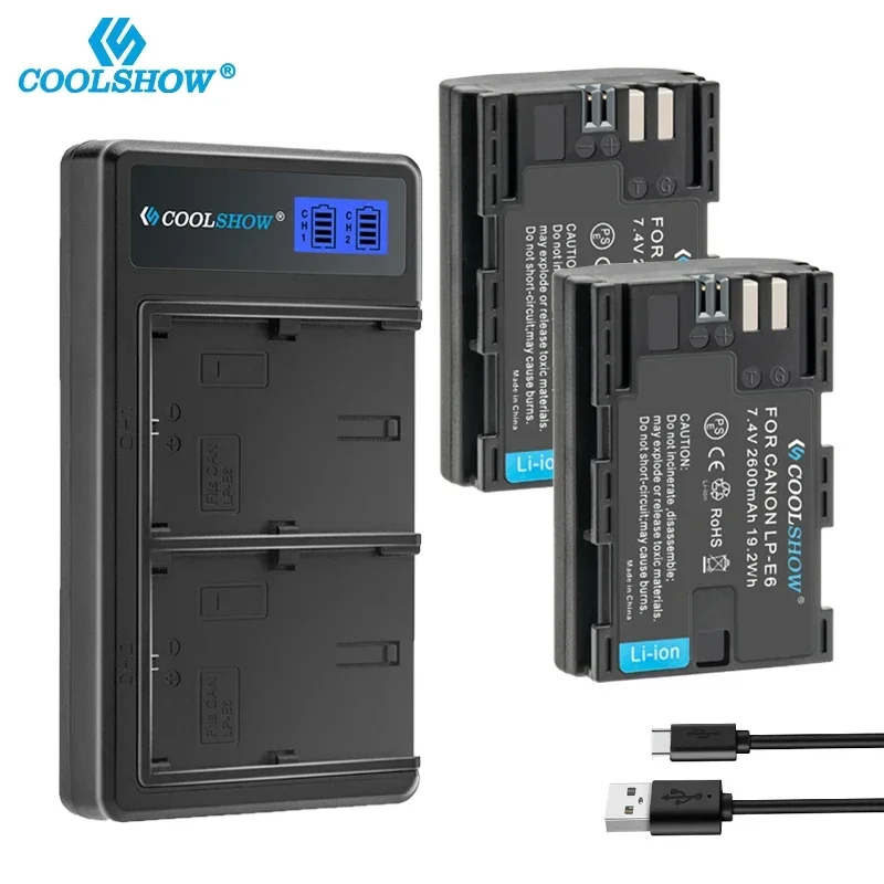 LP-E6 LP E6 Battery for Canon EOS 5DS 5D 6D 7D 60D 60Da 70D Mark II Mark III 80D XC10 DSLR 2600mAh Batteries Charger view 6