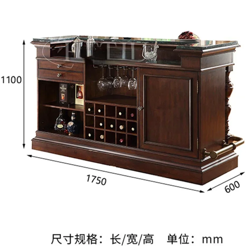 

Mild Luxury Retro Solid Wood Bar Cabinet Household Marble European Wine Cabinet Hallway