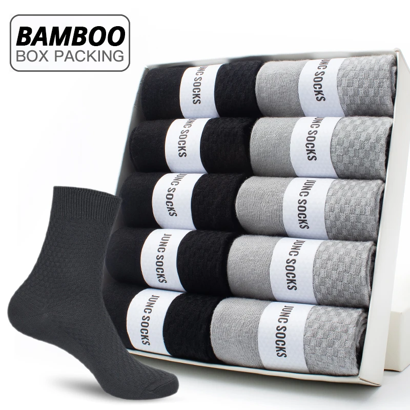 10 paia/scatola Pack Business Men calzini di bambù di alta qualità nuovi calzini lunghi classici per l\'estate inverno Mens Dress Sock Size US 6-12