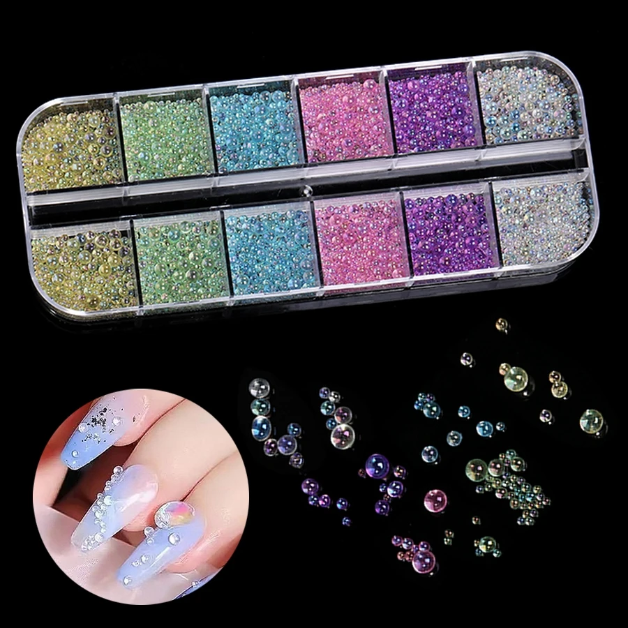 Nails Art Bubble Rhinestones Purple Yellow Pink Accessories Glass 3d Epoxy Glass Parts 1 Box Material Charms Wholesale
