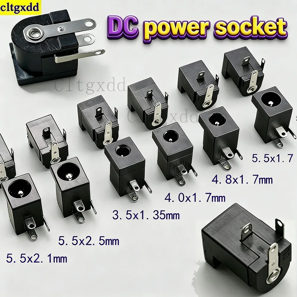 Cltgxdd 10-50piece DC power socket connector 5.5x2.5mm 5.5x2.1mm 5.5x1.7mm 4.0 4.8x1.7mm 3.5x1.35mm plug-in 3-pin female socket